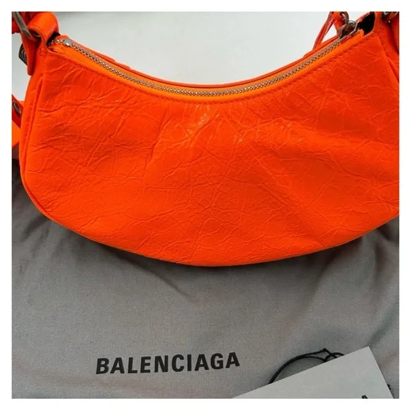 Balenciaga LE CAGOLE shoulder bag in neon orange lambskin, leather NWT - Picture 6 of 6